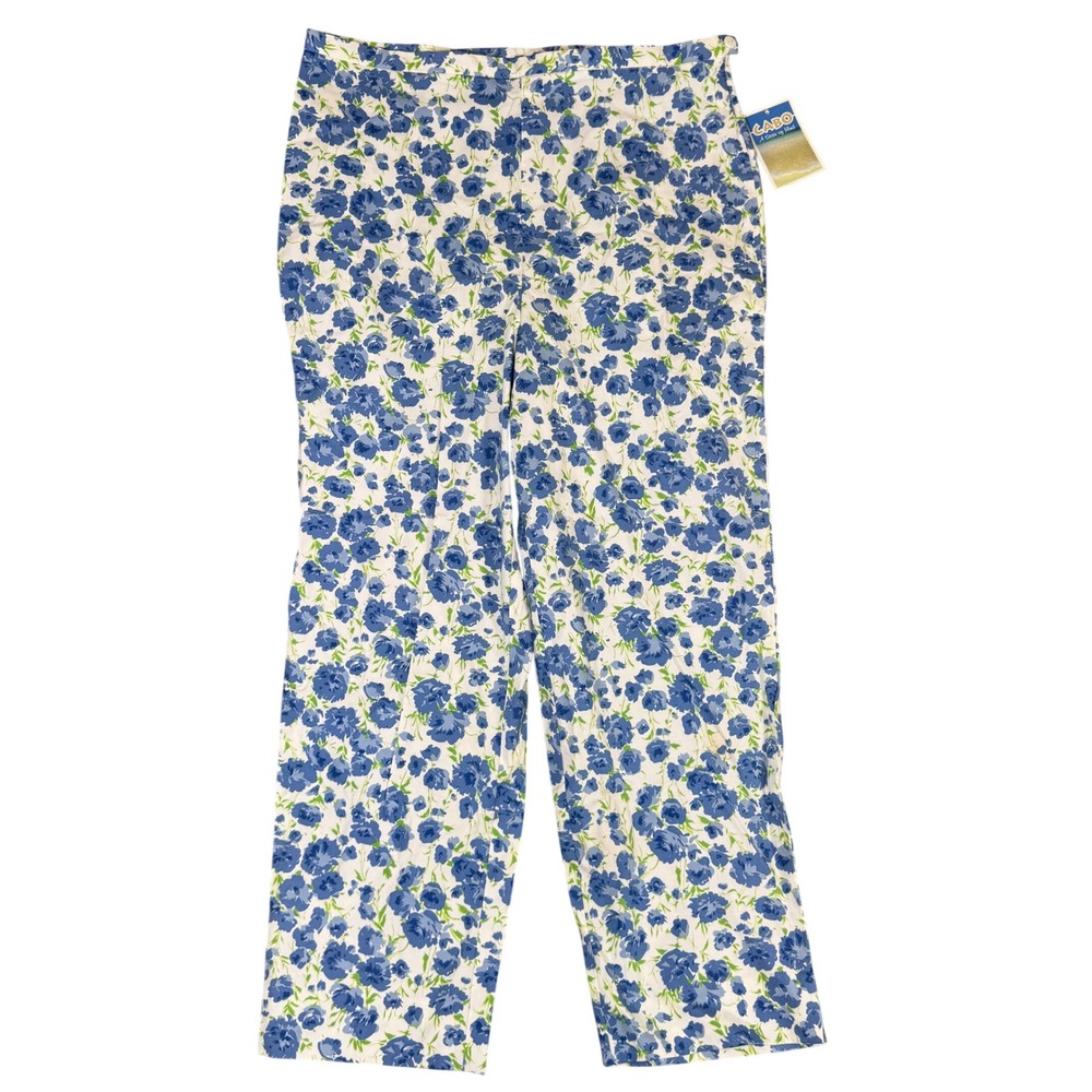 NWT Cabo A State of Mind Floral Capri Pants Blue White Rose Size 10 NWT